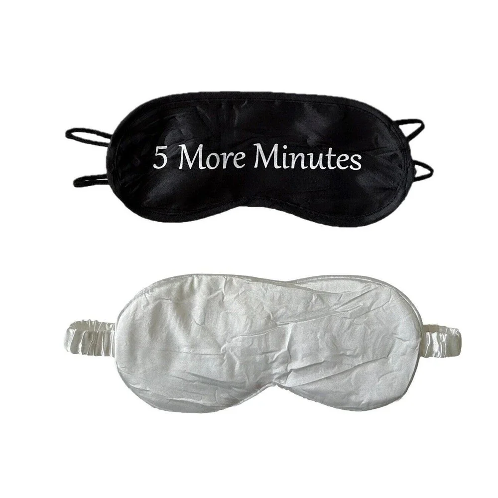 Set Of 2 White & black Sleep Masks Night Cover Sleeping Satin 5 More Minutes